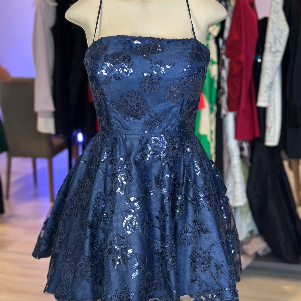 Windsor Navy Blue Sequin Mini Dress